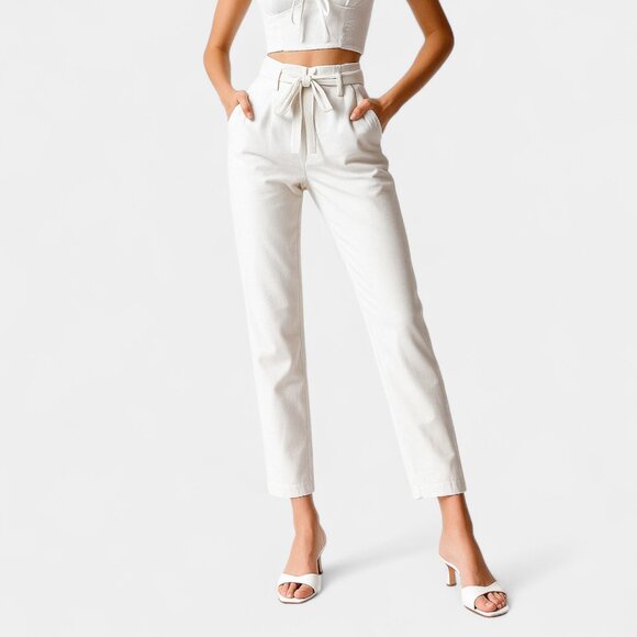Mango High Waisted Drawstring Straight Leg Cropped Dress Pants Size XS/S - Picture 1 of 5